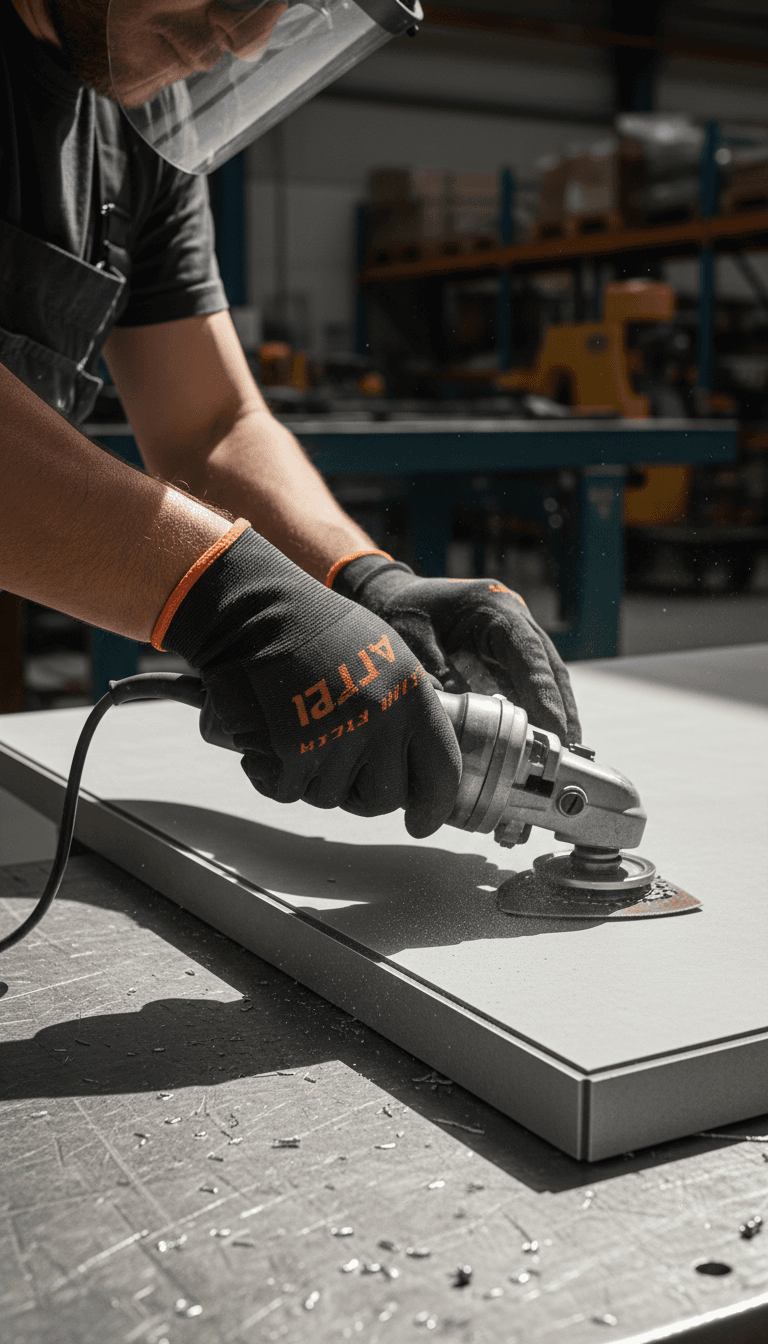 Construction professional's hands operating precision power tools