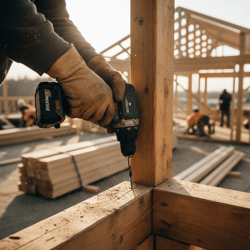 Skilled construction tradesperson at work